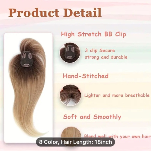 18” Ombré Hair Topper Synthetic Low Density Silky Fibers. - Picture 2 of 5
